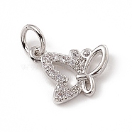 Brass Micro Pave Clear Cubic Zirconia Butterfly Charms, with Open Jump Rings, Platinum, 10x12x2mm, Jump Ring: 4.5x0.7mm, Inner Diameter: 3mm (ZIRC-F132-54P)