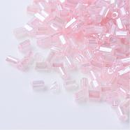 Transparent Two Cut Glass Seed Beads, Inside Color Lustered, Round Hole, Hexagon, Pink, 2~6x2mm, Hole: 0.5mm, about 21000pcs/450g, 450g/bag(SEED-Q022-2221)