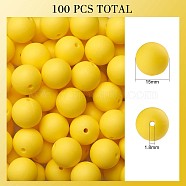 100Pcs Silicone Beads Round Rubber Bead 15MM Loose Spacer Beads for DIY Supplies Jewelry Keychain Making, Yellow, 15mm(JX448A)
