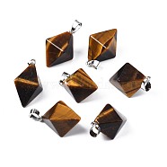 Natural Tiger Eye Pendants, with Platinum Plated Iron Findings, Bicone, 28~29.5x20x20mm, Hole: 4~5x6.5~7mm(G-N326-107D)