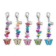 Alloy Enamel Butterfly Pendant Decoration, Synthetic Turquoise Chips and Alloy Lobster Claw Clasps Charm, Mixed Color, 68.5mm(HJEW-JM01591)