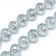 Electroplate Glass Bead Strands, Pearlized Plated, Faceted, Round, Clear, 15~16x16mm, Hole: 2mm, about 50pcs/strand, 30 inch(EGLA-S137-16mm-07)