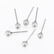 304 Stainless Steel Ball Stud Earrings, Hypoallergenic Earrings, Textured, Stainless Steel Color, 16x4mm, Pin: 0.8mm(EJEW-K064-A-01P)