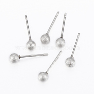 Tarnish Resistant 304 Stainless Steel Ball Stud Earrings, Hypoallergenic Earrings, Textured, Stainless Steel Color, 16x4mm, Pin: 0.8mm(EJEW-K064-A-01P)