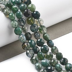 Natural Moss Agate Beads Strands, Faceted, Flat Round, 6~7.5x4~5.5mm, Hole: 0.8~1mm, about 56~70pcs/strand, 15.31~16.10 inch(38.9~40.9cm)(G-C179-A21-02)