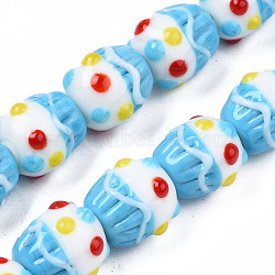 Handmade Bumpy Lampwork Beads Strands, Cake, Light Sky Blue, 12.5x11~11.5mm, Hole: 1.2mm, about 40pcs/strand, 19.69 inch(50cm)(LAMP-N021-030)