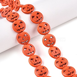 Synthetic Turquoise Beads Strands, Dyed, Jack-O-Lantern Pumpkin, Coral, 14.5x15x4mm, Hole: 1.2mm, about 26pcs/strand, 14.84''(37.7cm)(UNKW-T001-A10-03)