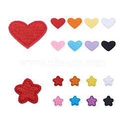 PandaHall Jewelry 80Pcs 16 Style Polyester Computerized Embroidery Cloth Iron on/Sew on Patches, Costume Accessories, Appliques, Heart & Star, Mixed Color, 17~20x17~26x1~1.5mm, 5pcs/style(DIY-PJ0001-25)
