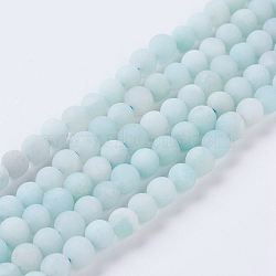 Natural Amazonite Beads Strands, Grade A, Frosted, Round, 4mm, Hole: 1mm, about 83~88pcs/strand, 14.5 inch(G-J376-19F-4mm)