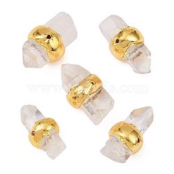 Natural Quartz Crystal Beads, with Brass Findings, Nuggets, Golden, 22.5~24.5x11~14x11~13.5mm, Hole: 1mm(KK-H516-03G)