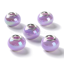 Opaque Brass Cores Acrylic European Beads, Round, Large Hole Bead, Silver, Lilac, 14x10mm, Hole: 5mm(OACR-M024-04S-11)