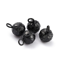 304 Stainless Steel Charms, Round, Textured, Electrophoresis Black, 9x6mm, Hole: 1.8mm(X-STAS-O147-03B-EB)