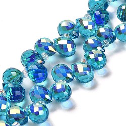 Electroplate Glass Beads Strands, Teardrop, Deep Sky Blue, 10~11x8mm, Hole: 1mm, about 96~98pcs/strand, 26.97''~27.17''(68.5~69cm)(EGLA-D030-17D)