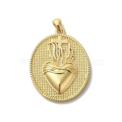 Rack Plating Brass Pendants, Cadmium Free & Lead Free, Long-Lasting Plated, Real 18K Gold Plated, Oval with Heart, Real 18K Gold Plated, 34x26x5mm, Hole: 5x3mm(KK-H487-21G)