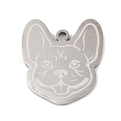 Non-Tarnish 304 Stainless Steel Pendants, Bulldog Charm, Stainless Steel Color, 21.5x19.5x1.5mm, Hole: 1mm(STAS-C095-32P)