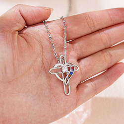 Mother's Day Brass Micro Pave Colorful Cubic Zirconia Heart Cross Pendant 304 Stainless Steel Cable Chain Necklaces for Women, Stainless Steel Color, 19.69 inch(50cm)(WGBC0BB-01)