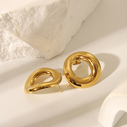 Simple Stainless Steel Stud Earrings, Golden, Ring, 29x28mm(RJ6246-2)