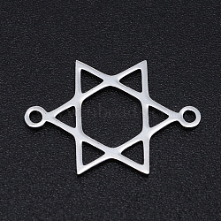 201 Stainless Steel Links connectors, Laser Cut, Hollow, for Jewish, Star of David, Stainless Steel Color, 13.5x20x1mm, Hole: 1.4mm(STAS-S105-T887-1)