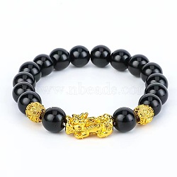 Pi Xiu & Natural Obsidian Round Beaded Stretch Bracelets for Women Men(FL7660)