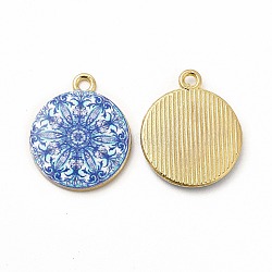 Alloy Printed Pendants, Cadmium Free & Nickel Free & Lead Free, Flat Round, Cornflower Blue, 21.5x18x3mm, Hole: 1.8mm(PALLOY-D581-03F)