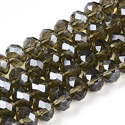 Electroplate Glass Beads Strands, Pearl Luster Plated, Faceted, Rondelle, Olive, 6x5mm, Hole: 1mm, about 85~88pcs/strand, 16.1~16.5 inch(41~42cm)(EGLA-A034-T6mm-A09-A)