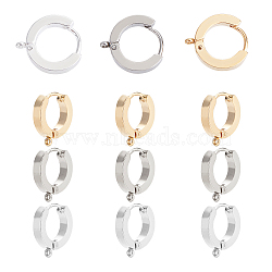 12Pcs 3 Colors 304 Stainless Steel Huggie Hoop Earrings Findings, with Vertical Loop, Ring, Mixed Color, 15.5x14x3mm, Hole: 1.6mm, Pin: 1mm, 4pcs/color(STAS-UN0023-05)