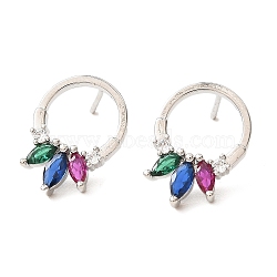 Rings Shape Brass Stud Earrings, with Colorful Cubic Zirconia, Long-Lasting Plated, Lead Free & Cadmium Free, Platinum, 18x3mm(EJEW-L270-16P)