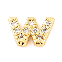 Rack Plating Brass Micro Pave Cubic Zirconia Cabochons, Cadmium Free & Lead Free, Long-Lasting Plated, Real 18K Gold Plated, Letter W, 5x8x2mm(KK-F874-04G-W)