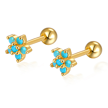 S925 Sterling Silver Flower Stud Earrings, with Sodalite, Golden, Golden, 5x3mm