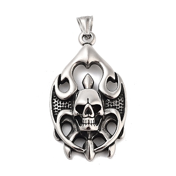 Retro 304 Stainless Steel Big Pendants, Antique Silver, Skull Theme, Oval, 56x32x12mm, Hole: 9x4mm
