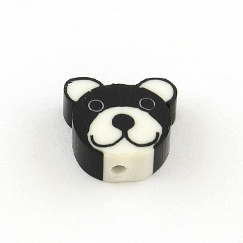 Bear Handmade Polymer Clay Beads, Black, 10~11x11~12x3~5mm, Hole: 1.5mm