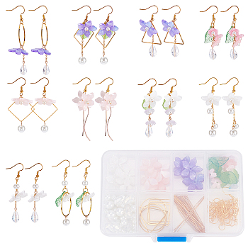 DIY Flower Dangle Earring Making Kit, Including Resin Bead Caps, Acrylic & Glass & Brass Pendants, Glass Beads, Brass Earring Hooks, Mixed Color, 220Pcs/box