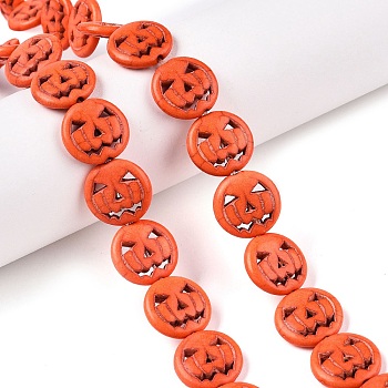 Synthetic Turquoise Beads Strands, Dyed, Jack-O-Lantern Pumpkin, Coral, 14.5x15x4mm, Hole: 1.2mm, about 26pcs/strand, 14.84''(37.7cm)