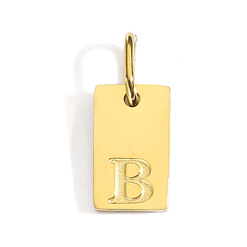 304 Stainless Steel Pendants, Rectangle with Letter Charm, Golden, Letter B, 10x6x1.5mm, Hole: 3x4.5mm, 26pcs/set