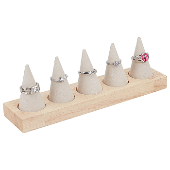 5 Cone Wooden Ring Organizer Holder, with Velvet, PapayaWhip, 20.5x4.9x6.4cm