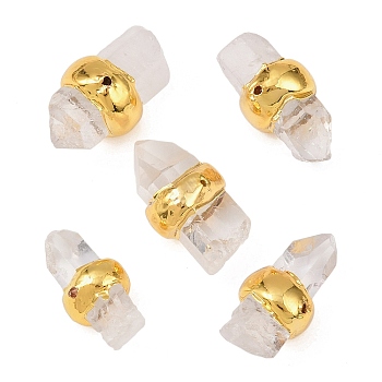 Natural Quartz Crystal Beads, with Brass Findings, Nuggets, Golden, 22.5~24.5x11~14x11~13.5mm, Hole: 1mm