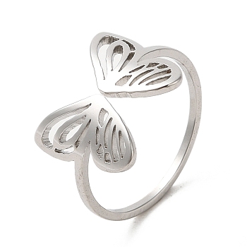 304 Stainless Steel Open Cuff Ring, Hollow Butterfly, Stainless Steel Color, US Size 6(16.5mm)