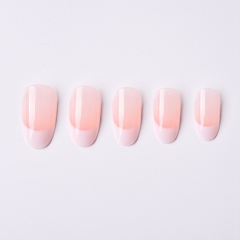 Frosted Plastic Almond Full Cover False Nail Tips, with Glue, Practice Manicure Nail Art Tool, Pink, 17~23x7~13.5mm, about 24pcs/box