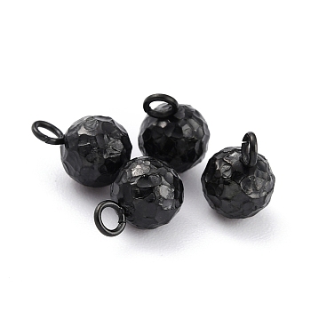 304 Stainless Steel Charms, Round, Textured, Electrophoresis Black, 9x6mm, Hole: 1.8mm
