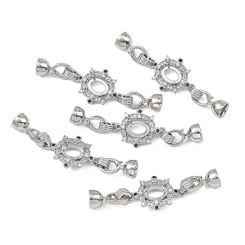 SHEGRACE Flower Brass Micro Pave Clear Cubic Zirconia Fold Over Clasps, Lead Free & Cadmium Free & Nickel Free, Platinum, 33mm