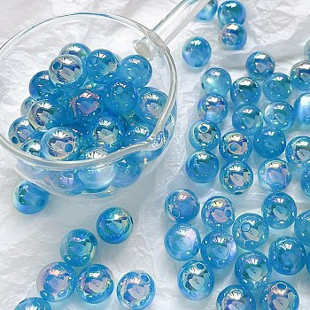 Rainbow Iridescent Plating Acrylic Beads, Round, Turquoise, 11.5mm, Hole: 2mm