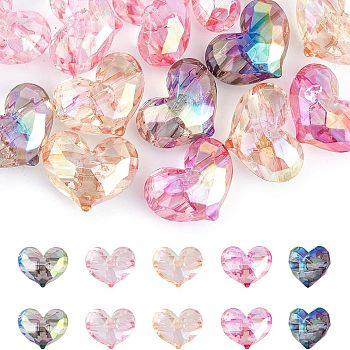 16Pcs 4 Colors Transparent Acrylic Beads, Faceted, Heart, Mixed Color, 26.5x35mm, 4pcs/color