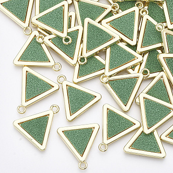 Alloy Pendants, with PU Leather, Triangle, Light Gold, Medium Sea Green, 19x18x2mm, Hole: 1.8mm