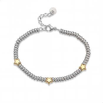 304 Stainless Steel Beaded Bracelets for Women, Golden & Stainless Steel Color, Star, 6.50 inch(16.5cm)