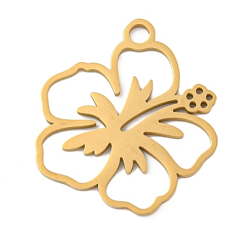 Ion Plating(IP) 304 Stainless Steel Pendants, Laser Cut, Golden, Flower, 24.5x22x1mm, Hole: 2.5mm