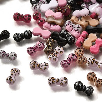 Luminous Opaque Resin Cabochons, Bowknot with Leopard Print Pattern, Glow in the Dark, Mixed Color, 4x9.50x3mm