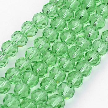 Transparent Glass Bead Strands, Imitate Austrian Crystal, Faceted(32 Facets), Round, Light Green, 6mm, Hole: 1mm, about 96~98pcs/strand, 20~21 inch