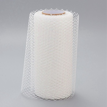 Glitter Deco Mesh Ribbons, Tulle Fabric, Rhombus Mesh Tulle Fabric, for Wedding Party Decoration, Skirts Decoration Making, White, 5.86~5.94 inch(14.9~15.1cm),  10yards/roll