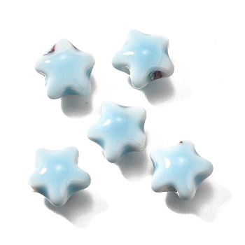 Handmade Porcelain Beads, Star, Light Blue, 13.5x15x7.5mm, Hole: 2mm