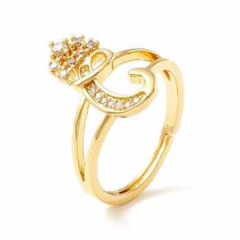 Clear Cubic Zirconia Initial Letter with Crown Adjustable Ring, Real 18K Gold Plated Brass Alphabet Ring for Women, Cadmium Free & Lead Free, Letter.C, US Size 6(16.5mm)